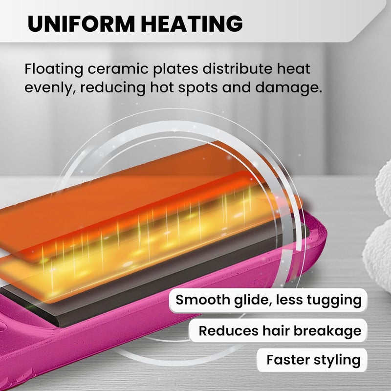 Herstyler Colorful Seasons Ceramic Flat Iron - 1 Inch Dual Voltage Straightener with Adjustable Temperature and Negative Ion Technology (Pink) - Image 3